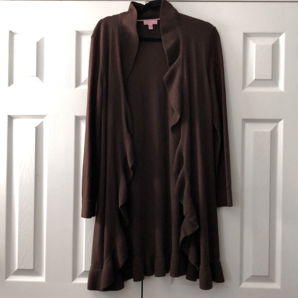 Brown mid-length cashmere cardigan